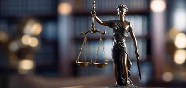 Estatueta da Justiça, referência à atuação técnica do escritório